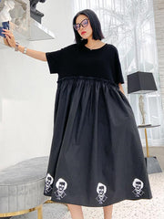 Original Printed Split-Joint Round-Neck Long Dress