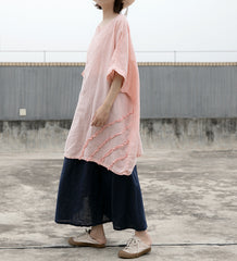 Round Neck Solid Mid-Length Casual T-Shirt Top