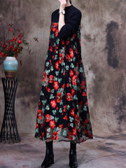 Retro Embroidered Knitted Patchwork Midi Dress