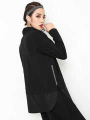 Black Zipper Asymmetric Split-Joint Split-Side T-Shirts Tops