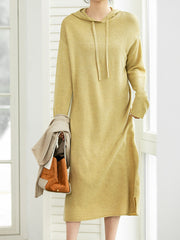 Women Round Neck Loose Hooded Dress