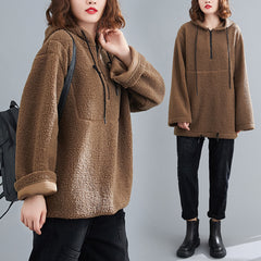 Plus Size Thick Zipper Loose Sweatshirt