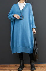 Large Size Simple Solid Color Mid-Length Knitted Sweater Dress