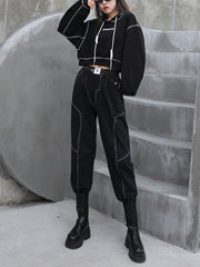 Black Solid Loose Harem Pants