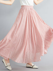 Women Elastic Waist Solid Color Casual Skirt