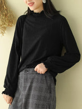 Lace Stand Collar Velvet Long Sleeve T-Shirt