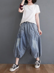 Solid Color Loose Elastic Waistband Pants