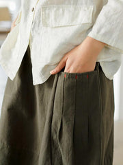 Solid Casual Cotton Pocket Skirt