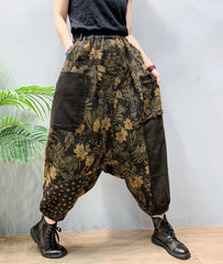 Loose Elastic Waist Printed Denim Pant