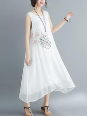 Loose Embroidered Sleeveless Dress