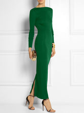 Long Sleeves Skinny Solid Color Split-Side Maxi Dresses