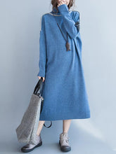 Blue High-neck Knitting Soft Sweater Dress