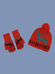 Three-Piece Christmas Elk Hat Scarf Gloves Set