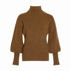 Women Lantern Sleeve Slim Solid Color Sweater