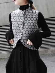 Polka-Dot Jacquard Stand Collar Short Cropped Vest