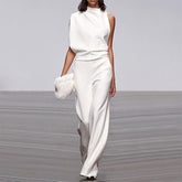 Asymmetric Pure Color Mock Neck Jumpsuit