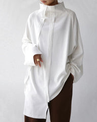 Long Sleeve Irregular Stitching High-Neck Temperament Shirt