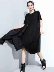 Original Solid Short Sleeves Irregularity Dress