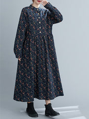 Women Casual Loose Collar Long Sleeve Dress