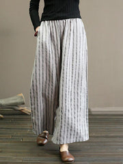 Linen Striped  Wide Leg Pants