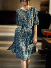 Vintage Floral Printed Split-side Midi Dress