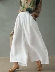 Retro Loose Solid Color Casual Elastic Waist Wide-Leg Pants