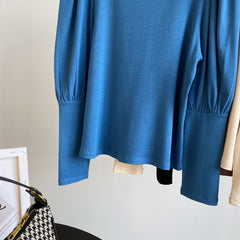 Half High Collar Solid Color Lantern Sleeve T-Shirt