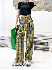 Plaid Drape High Waist Slimming Loose Retro Casual Pants