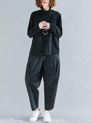 Solid Color Split-Front Long-Sleeved T-Shirt And Pants Suits