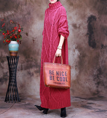 Solid Color Ribbed Turtleneck Warm Sweater Dress