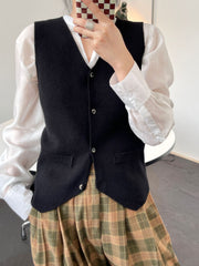 Simple V Neck Knitted Bottoming Vest Top