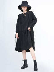 Loose Solid Pleated Lace Up Dress