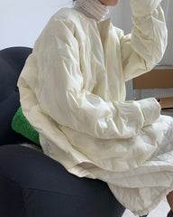 Women Embossed Round Neck Loose Slim Coat