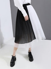 Pleated Cropped Splicing Mesh Skirt