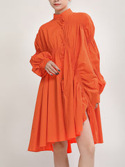 Women Irregular Pleated Shirt Dress