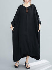 Artistic Retro Solid Raglan Sleeve Dress