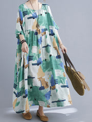 Loose Abstract Print Short Sleeve Casual Dress