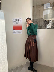 Urban Solid Color Pleated A-Line Skirt