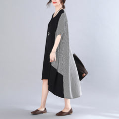Women Loose Striped Stitching Short Sleeve Dress