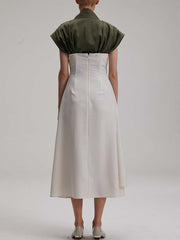 Original V-Neck Ribbon Tops&Empire Slim Fit U-Skirt