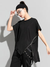 Original Asymmetric Zipper Short Sleeve T-Shirts Tops