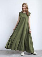 Solid Color Loose Big Skirt Short Sleeve Casual Dress