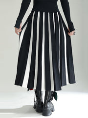 Original Creation Roomy A-Line Contrast Color Striped Skirts Bottoms