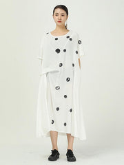 Loose Cropped Polka-Dot Splicing Pleated Dress