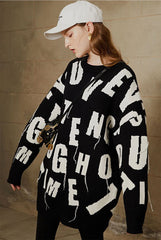 Long Sleeves Letter Pattern Knitted Sweater