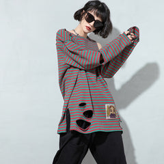 Long Sleeve Striped Ripped T-Shirt
