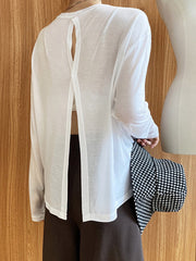 Loose Solid Color Split-Back Comfortable Shirts