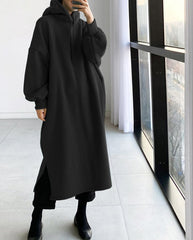 Solid Color Fleece Hooded Mid-Length Sweatshirt