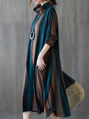 Men Retro Striped Turtleneck Dress