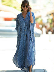 Striped Beach Vacation Bikini Sunscreen Loose Cover Up